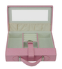 Sonny 2023 New Fashion Portable Handbag Shaped Design Fabric Covered Wooden Jewelry Box Lovely Pink for Girl Women