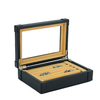 Sonny Glass Top Luxury Exquisite Black PU Leather Fancy Ring Cufflink Display Box