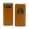 Sonny Premium Portable Travel 3 Finger Brown Leather Cigar Carrying Case with Stainless Steel Cutter