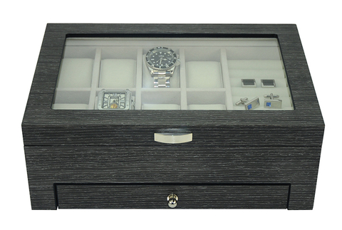Sonny Luxury Ginko Wood Men's Jewelry Watch Box for 8 Watches + Cufflinks + Pen + Ring