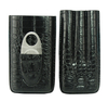 Handmade 3 CT Travel Croco Leather Cigar Case with Cigar Cutter