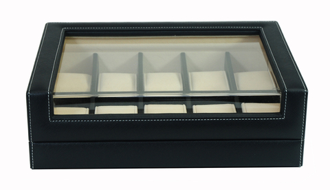 Sonny Luxury 10 Slots Black Leather Watch Display Box with Acrylic window for Man and Woman Christmas Birthday Gift