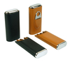 Sonny Classic Custom Brown / Black Real Leather Cedar Wood Lined Travel 3 Cigar Case with Cigar Cutter