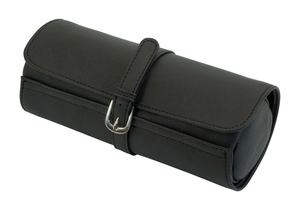 Sonny 3 Slots Travel Black Leather Watch Jewelry Roll Case