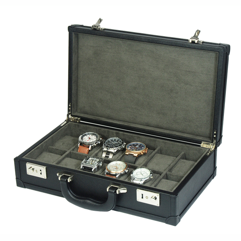 Sonny Leather Travel 12 Watch Briefcase Box for Men with Lock