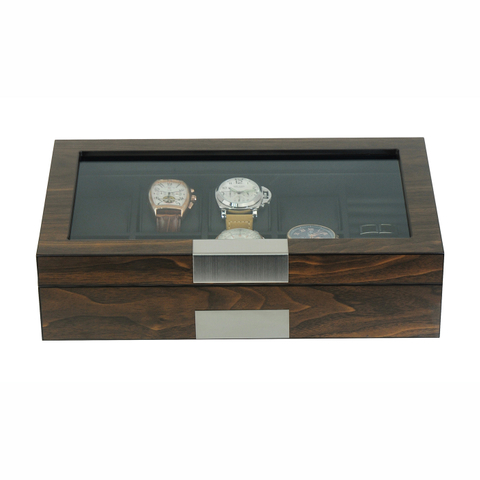 Sonny High Quality 8 Slots Storage Walnut Wooden Watch And Cufflink Box With A Glass Window