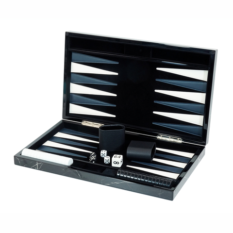 Sonny Luxury 18 inch Table Top Marble Lacquered Wood Backgammon Board Game Set for Adults