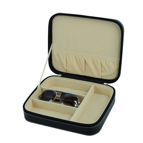 Portable 3-Slot Glasses Storage Travel Sunglass Organizer Zipper Box Jewelry Leather Display Case