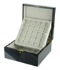 Personality Custom Bronzing Logo Wood Black High Glossy Double 50 Slots Jewelry Case for Cufflink Ring Earring Collction