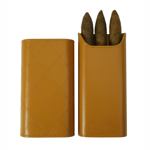 Sonny Custom High Quality Portable Travel 3 Finger Brown Leather Cigar Case Holder