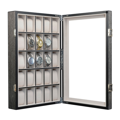 Luxury Wall-Mounted Wooden Watch Display Cabinet for 25 Watches