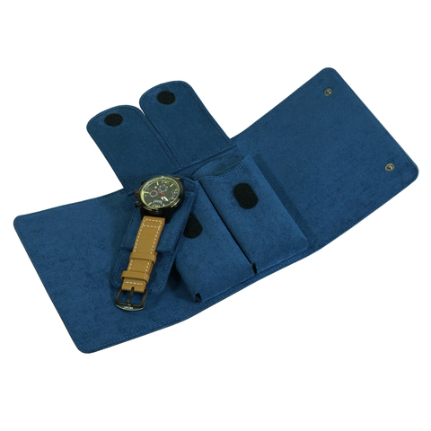 Sonny Custom Wholesale Portable Travel Blue Leather Double Watch Pouch Case Bag